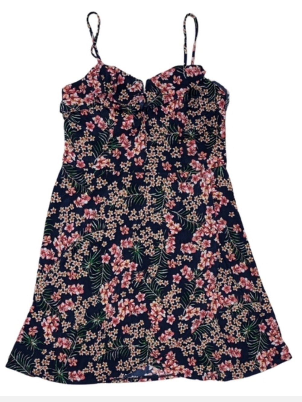 New Candies Hawaiian Print Navy Blue Wrap Sundress W/ Built-in Bra Sz Large
